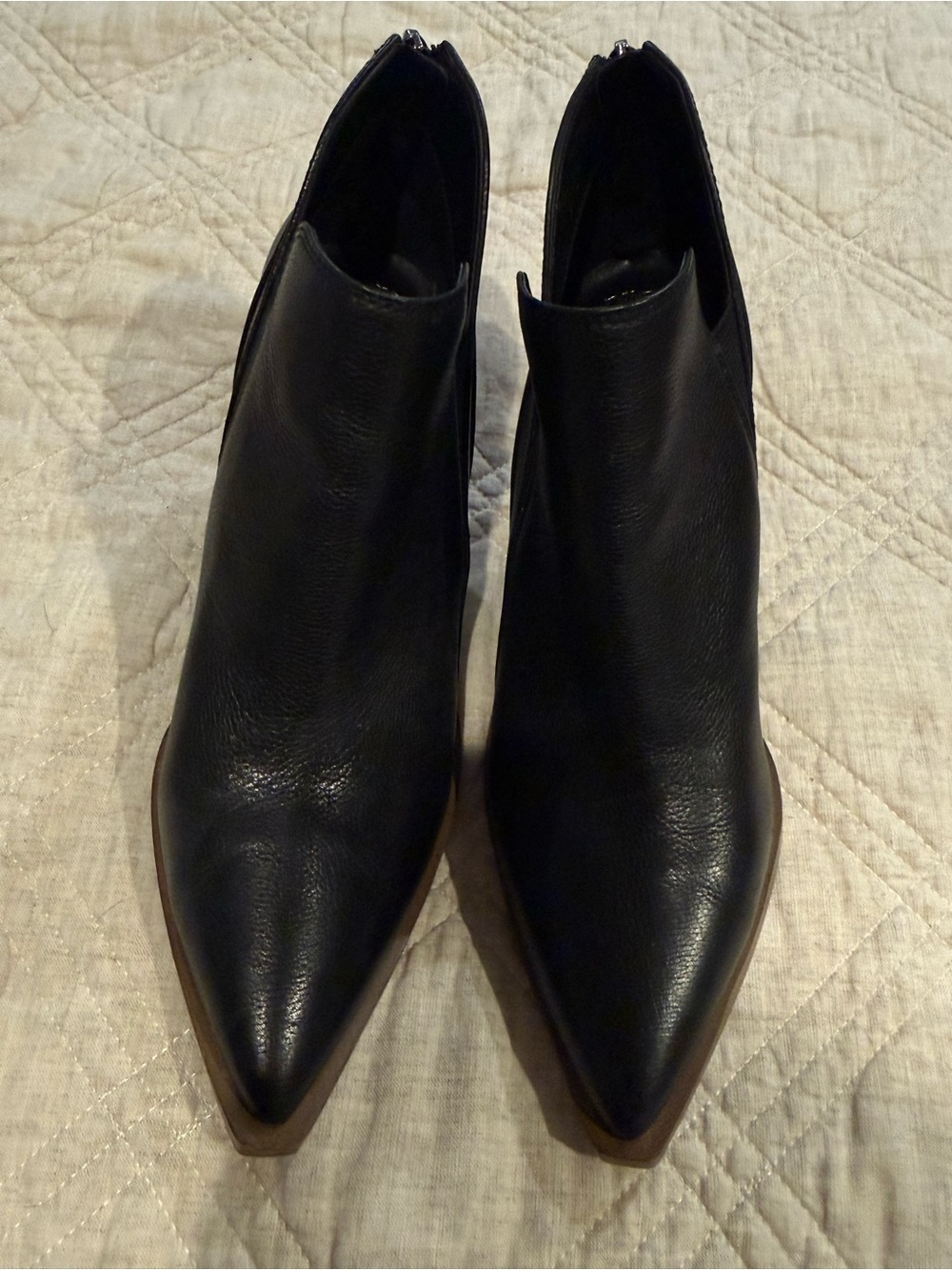Vince Camuto Black Pointed Toe Leather Ankle Booties
